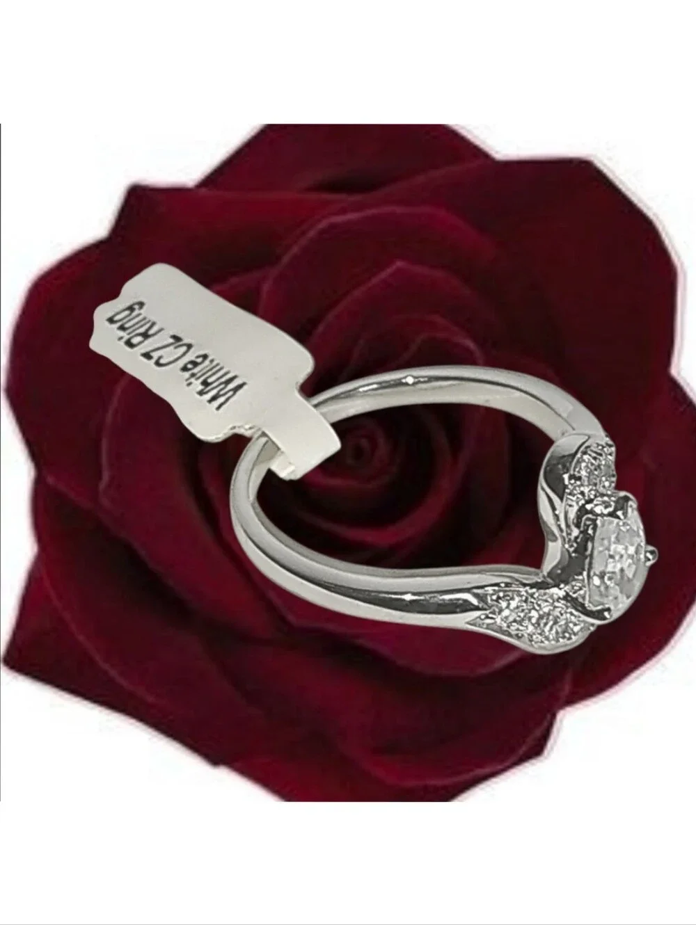 White Gold Plated w/ CZ Center Stone. Size 12 NWT